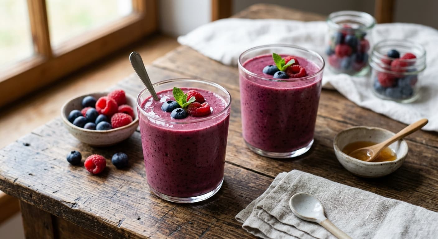 Smoothie med blåbär, hallon och banan