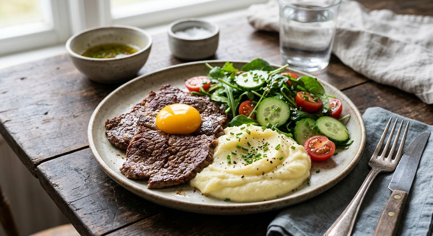 Elefantröra med Potatismos och Sallad