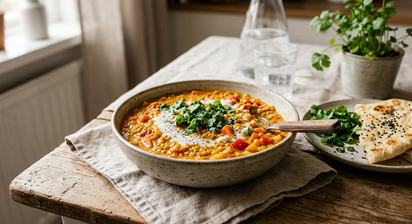 Snabb vegetarisk linsgryta