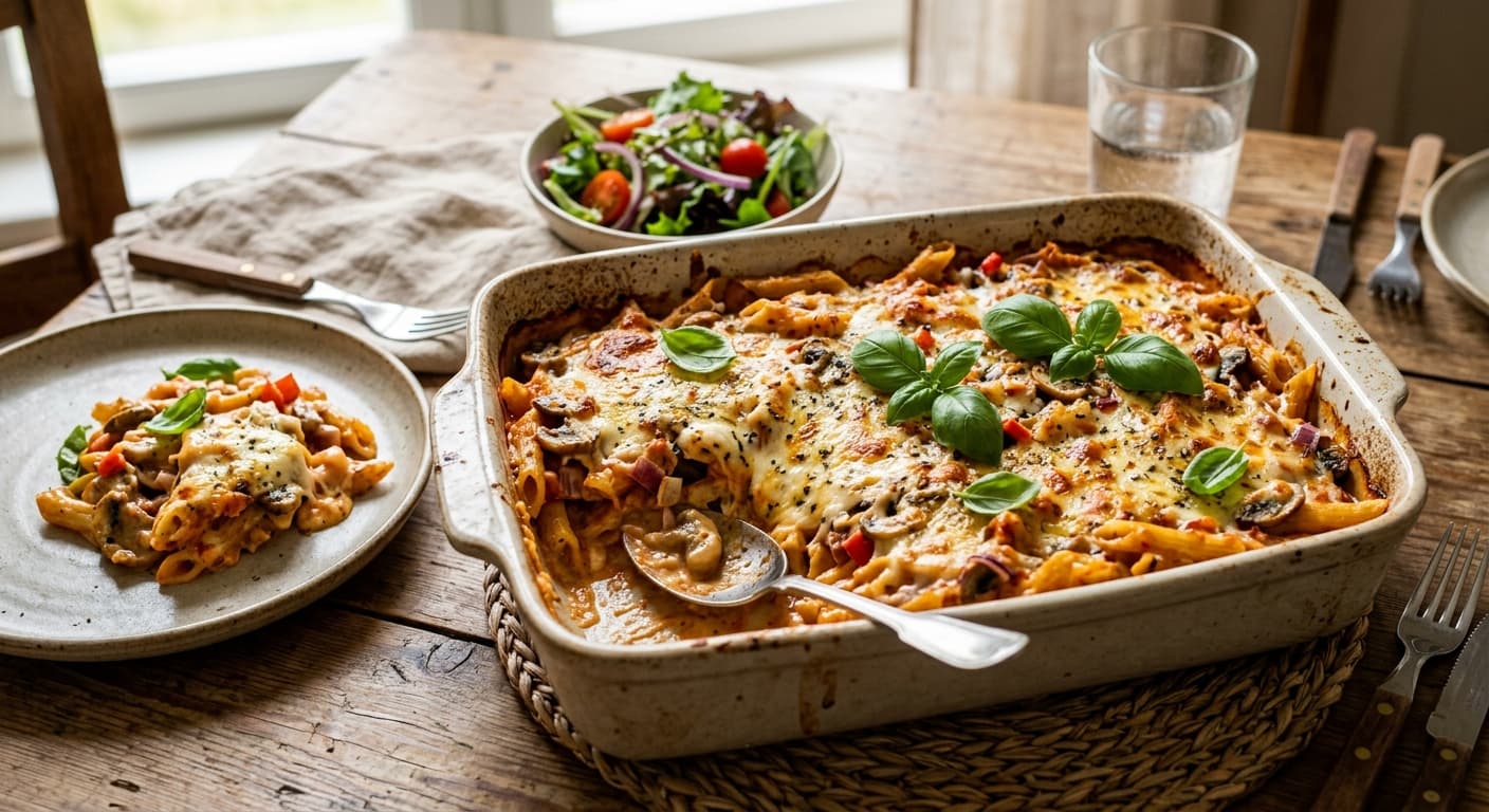 Snabb vegetarisk pastagratäng