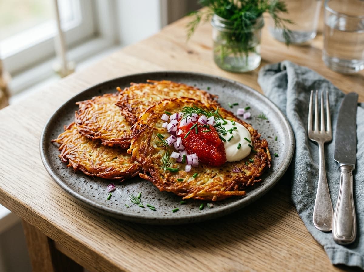 Råraka med gräddfil, rödlök och rom