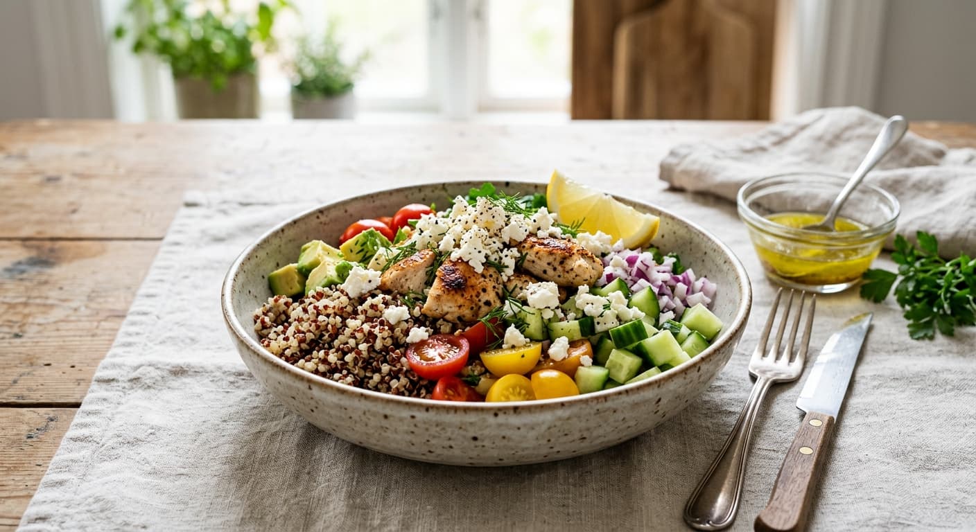 Kyckling- och Quinoasallad med Avokado och Fetaost