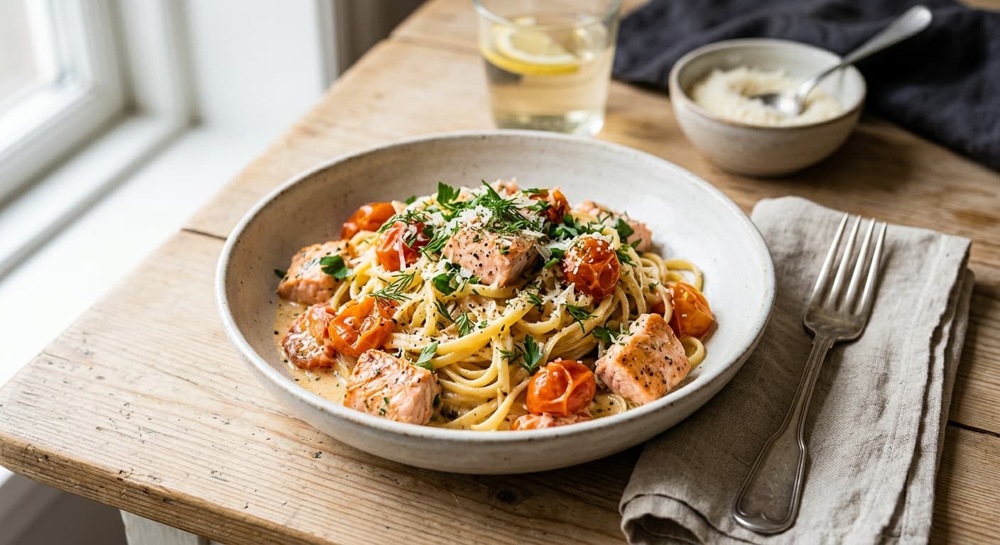 Laxpasta med tomater