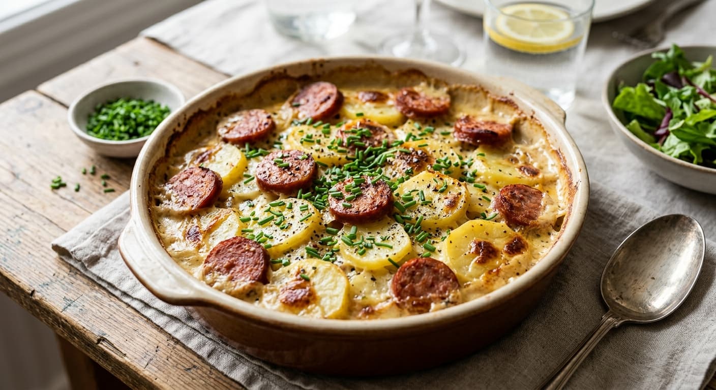Lammkorv i ugn med potatis och gräslökssås