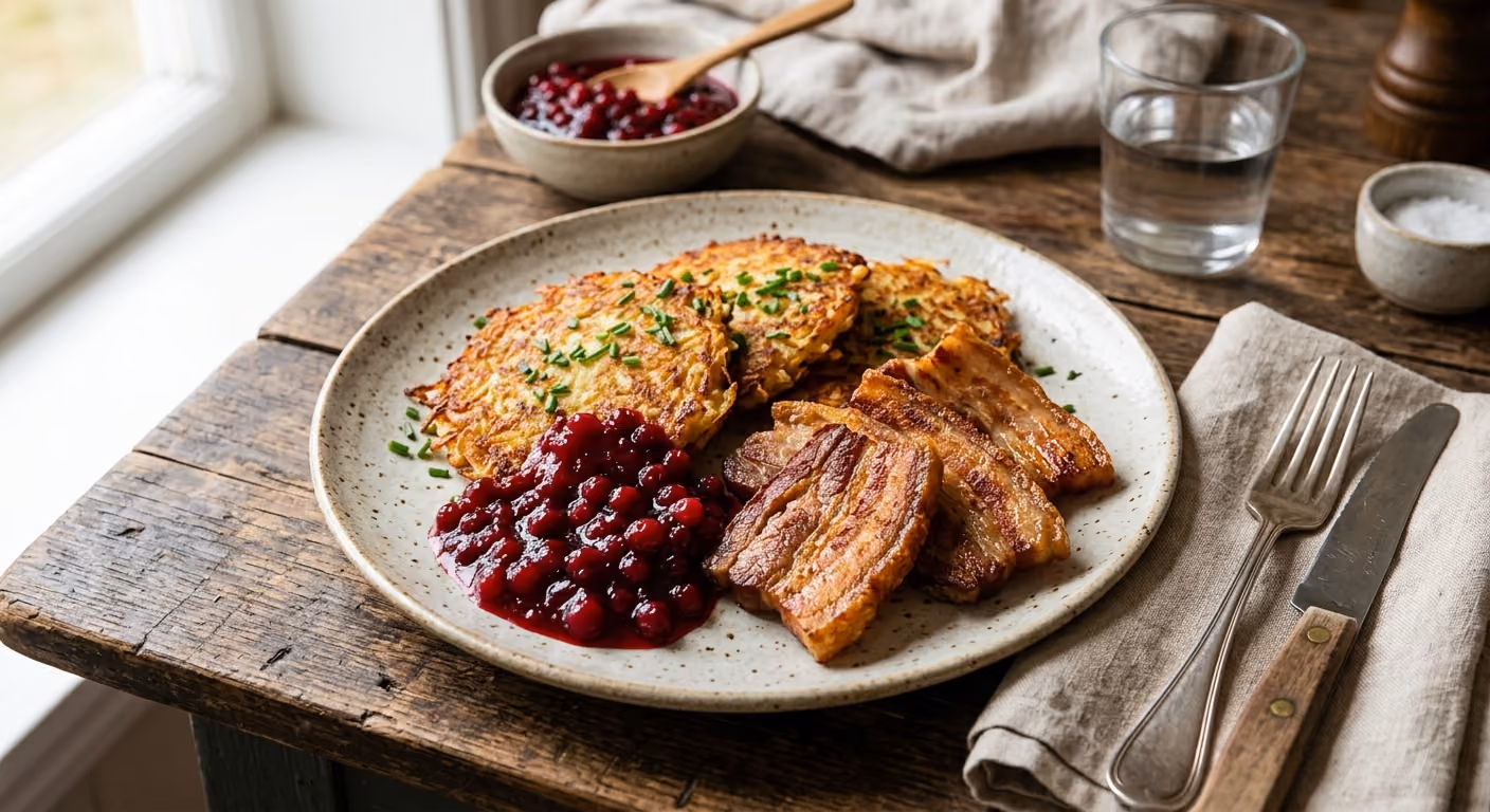 Raggmunk med stekt fläsk och lingonsylt
