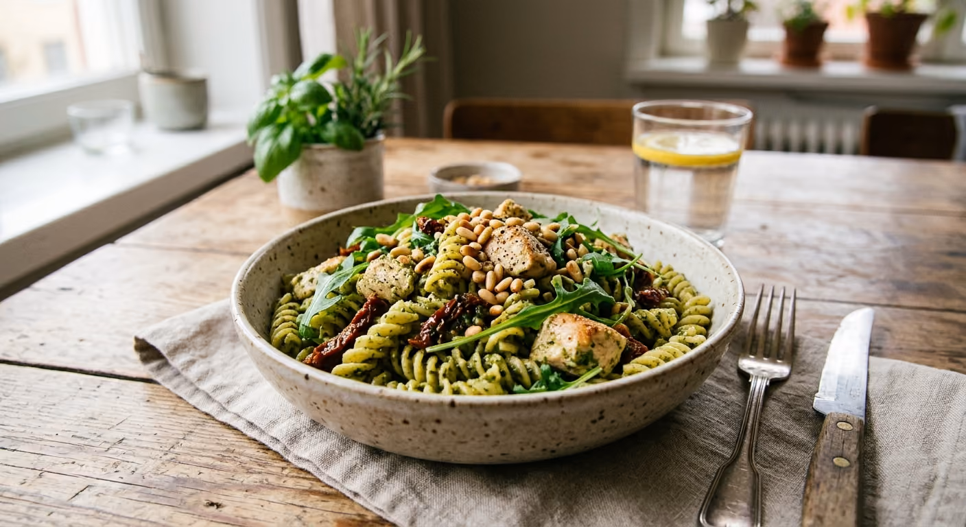 Pestopasta med Kyckling och Soltorkade Tomater