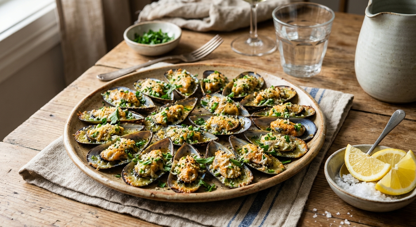 Gratinerade musslor med jalapeno
