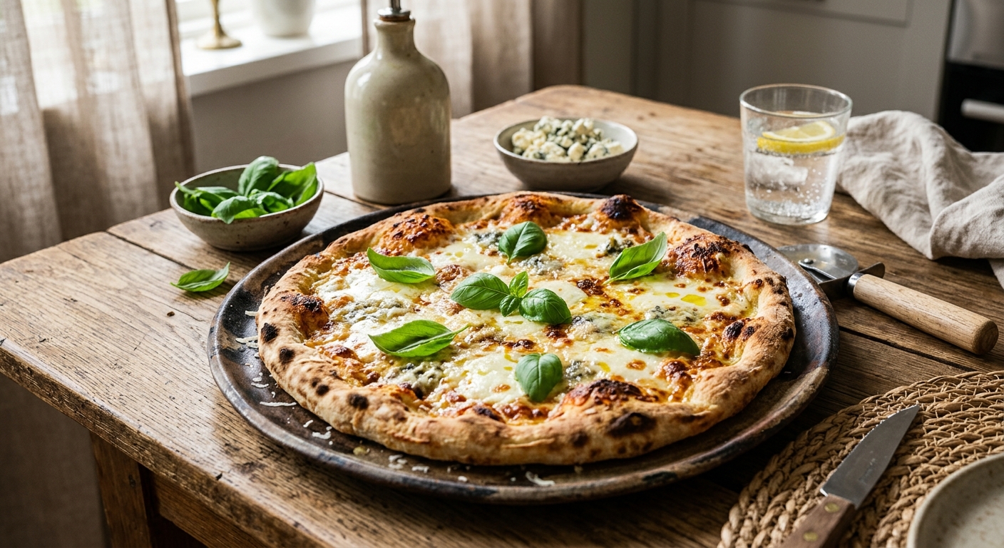 Italiensk pizza med fyra ostar