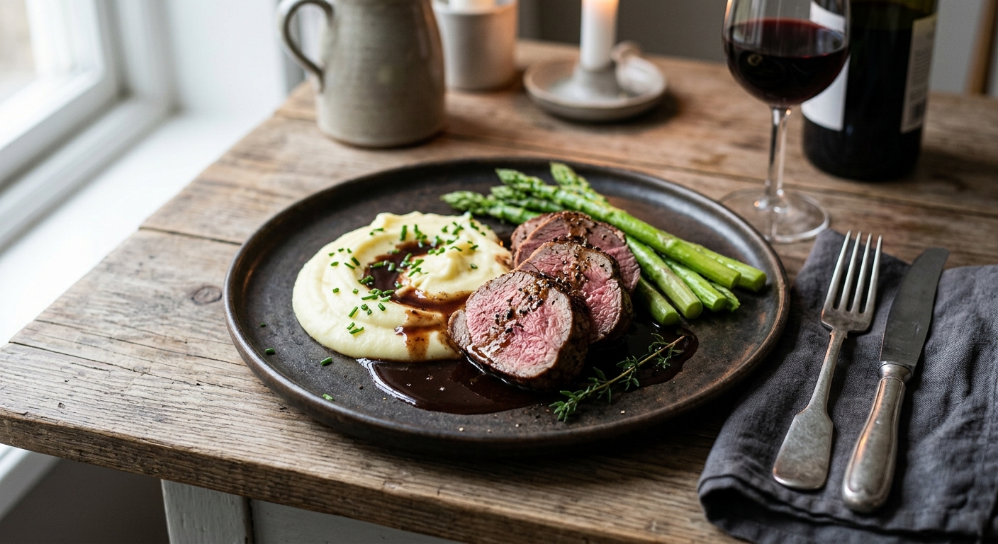 Lammfilé med Krämig Potatispuré och Rödvinssås
