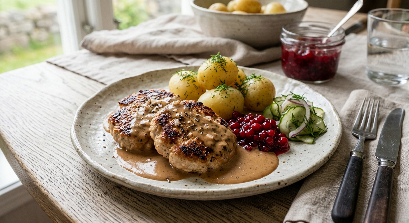 Kalkonfärsbiffar med Gräddsås och Lingon