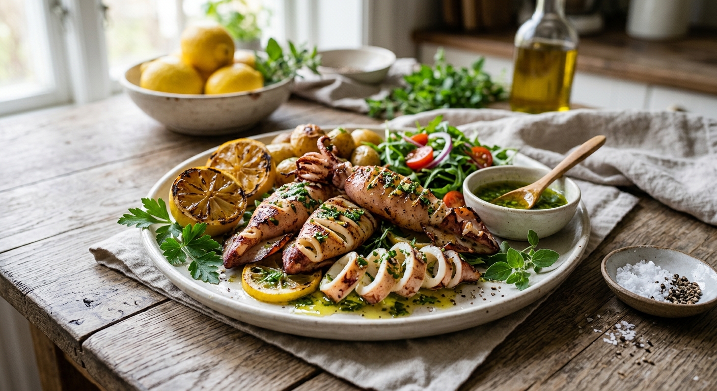 Grillad Bläckfisk med Citron och Örter
