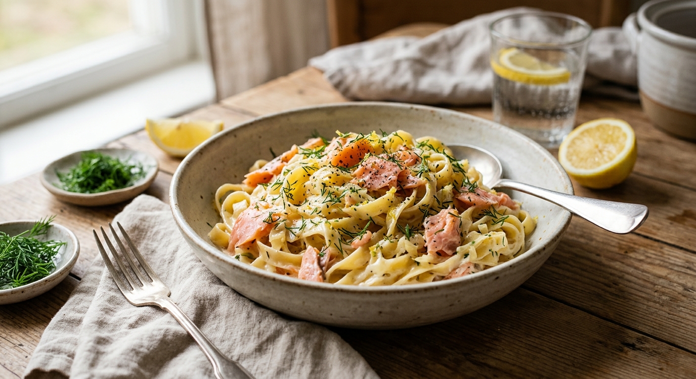 Enkel och krämig pasta med kallrökt lax