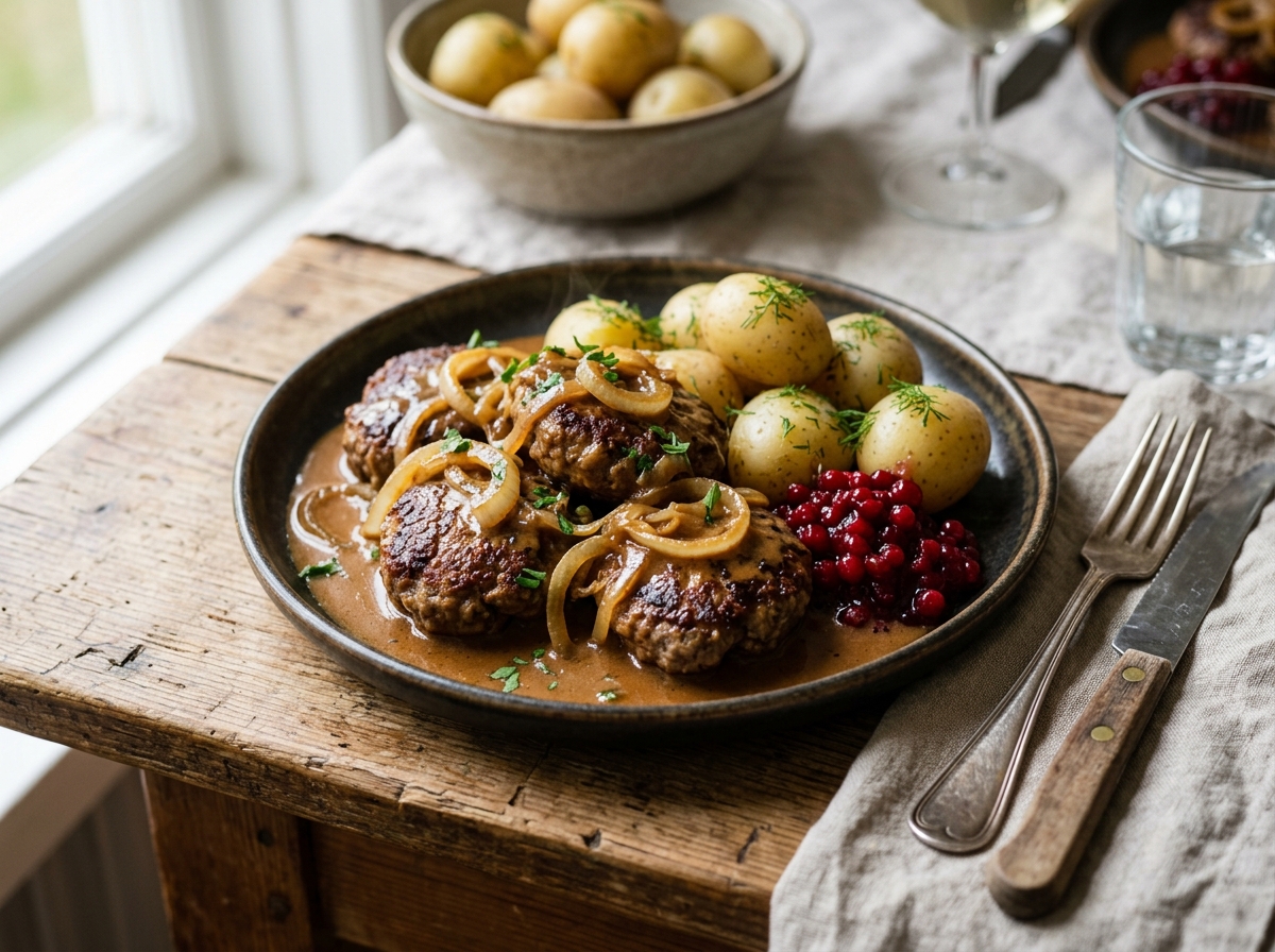 Pannbiff med Lök och Gräddsås
