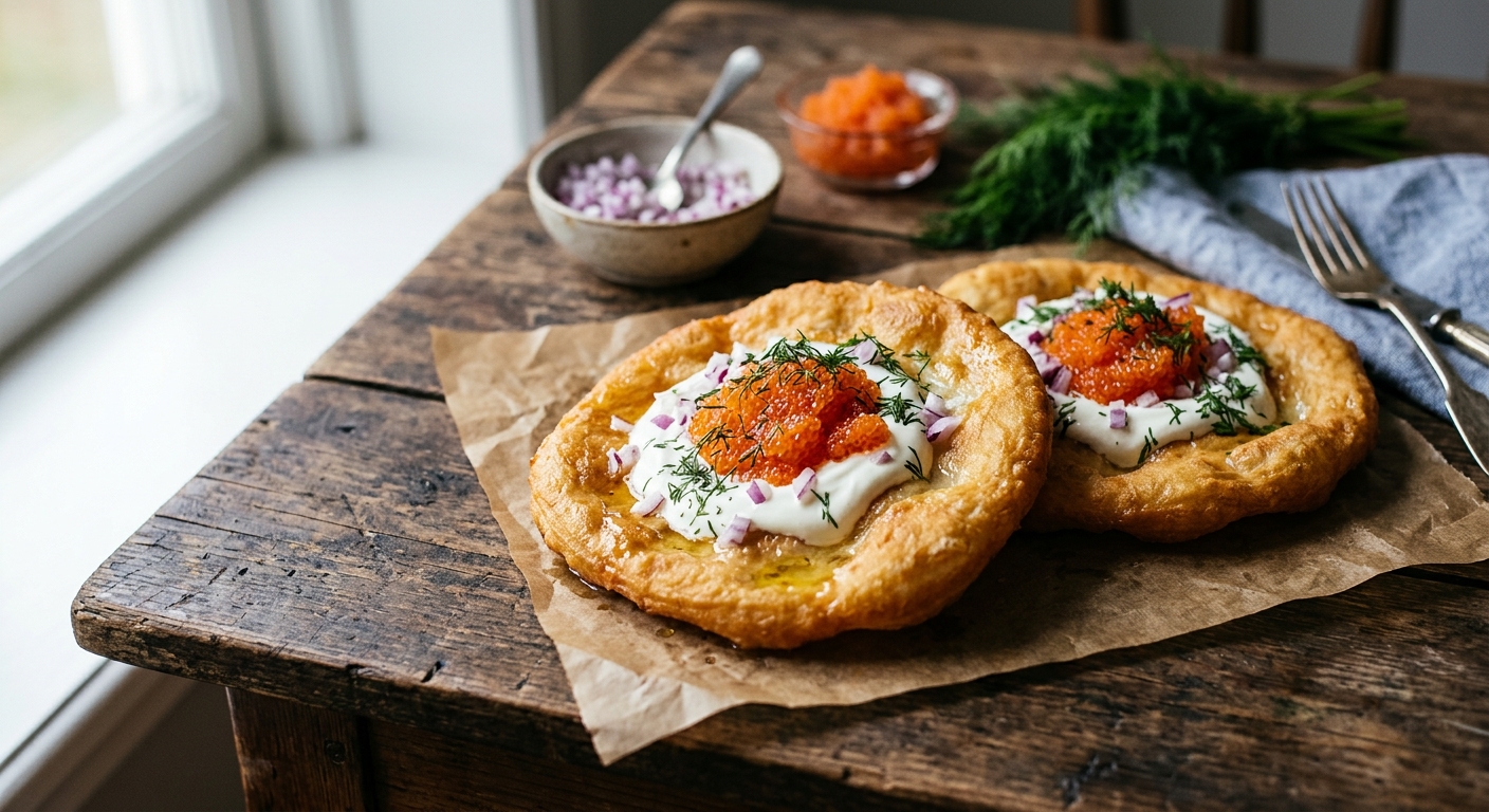 Langos med rom och gräddfil