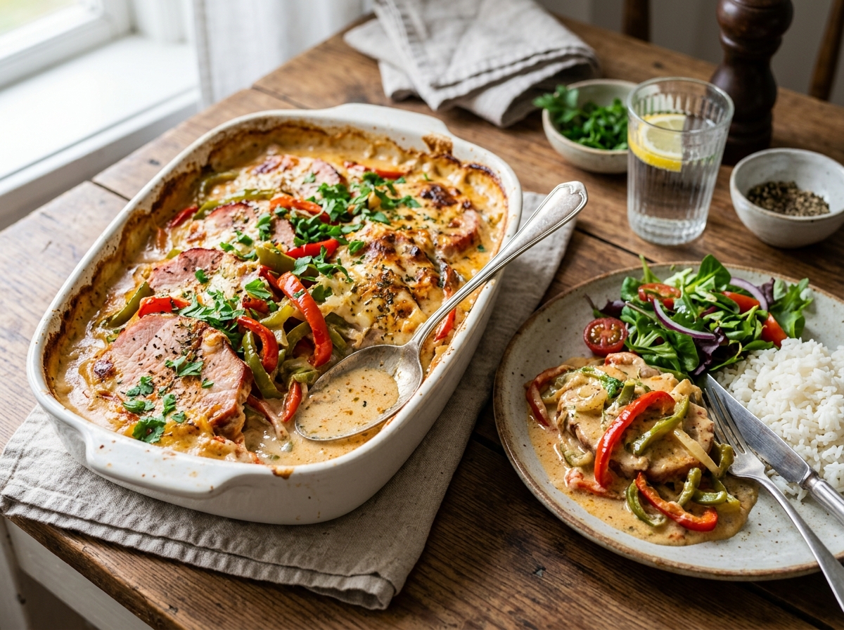 Kasslergratäng med Paprika och Gräddsås