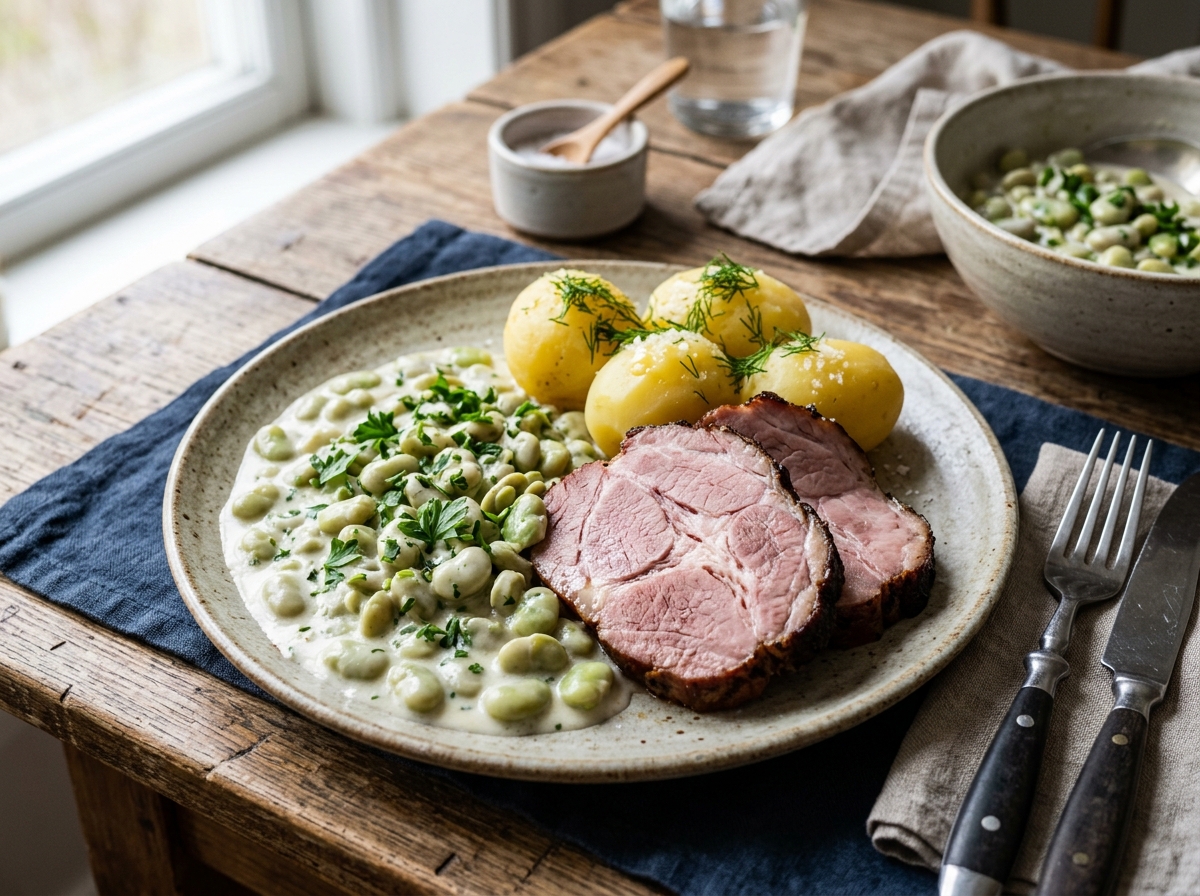 Rökt fläskkarré med bondbönor (Judd mat Gaardebounen)
