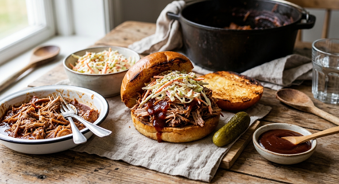 Klassisk Pulled Pork med Coleslaw och Hamburgerbröd