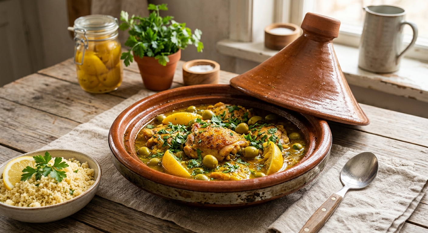 Kycklingtagine med citron och oliver
