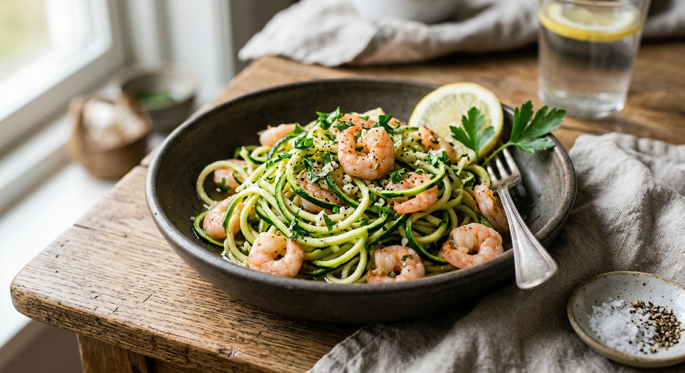 Zoodles med räkor & vitlök