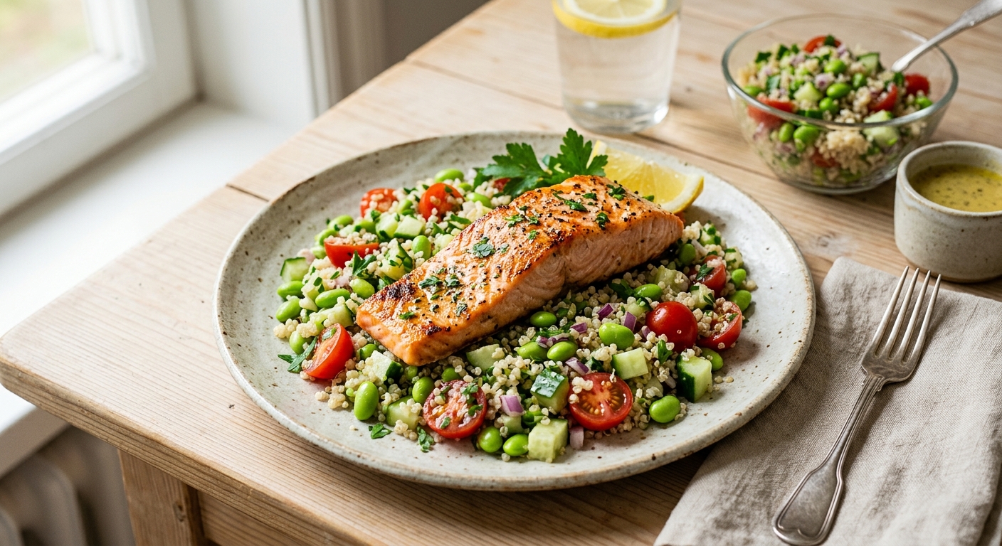 Laxfilé med quinoasallad och edamame
