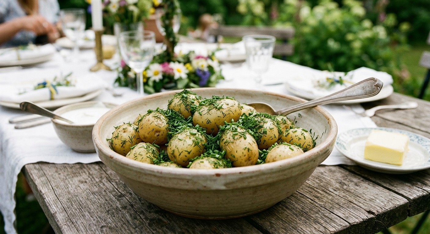 Kokt färskpotatis med mycket färsk dill och gräslök