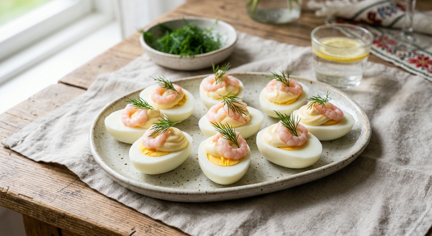 Ägghalvor med räkor och majonnäs