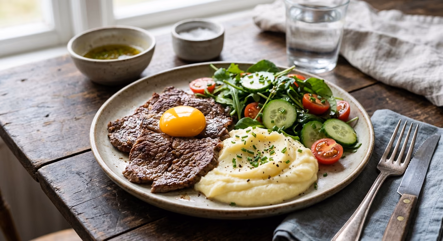 Elefantröra med Potatismos och Sallad