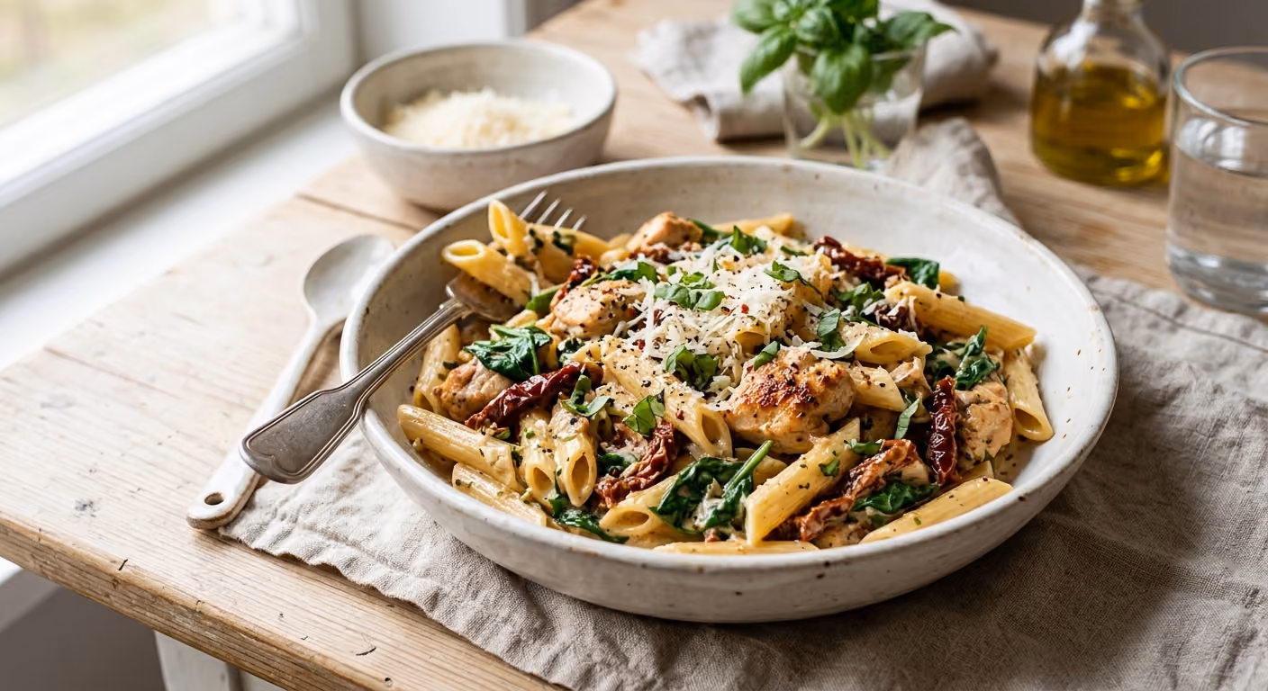 Krämig Kycklingpasta med Soltorkade Tomater