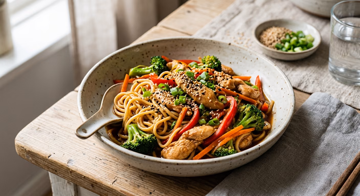 Kycklingwok med nudlar