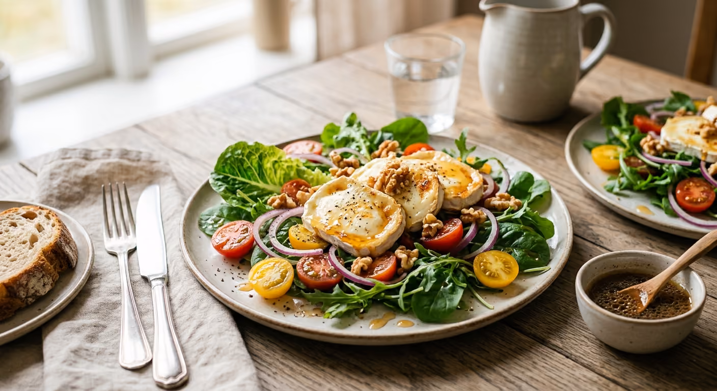 Chèvresallad med valnötter och honung
