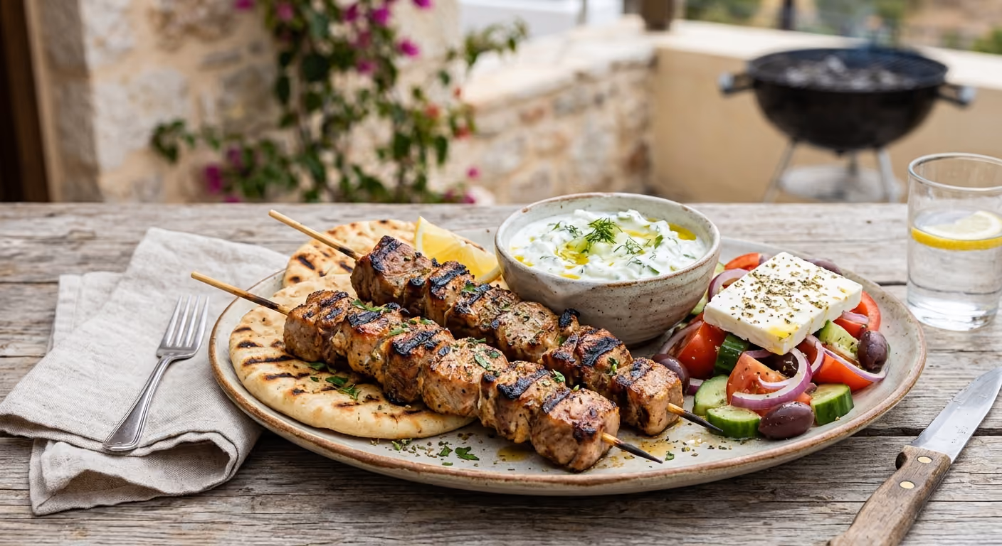 Grekisk Kolgrillad Souvlaki med Fläskkarré