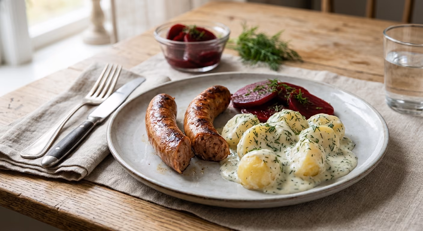 Isterband med dillstuvad potatis och rödbetor