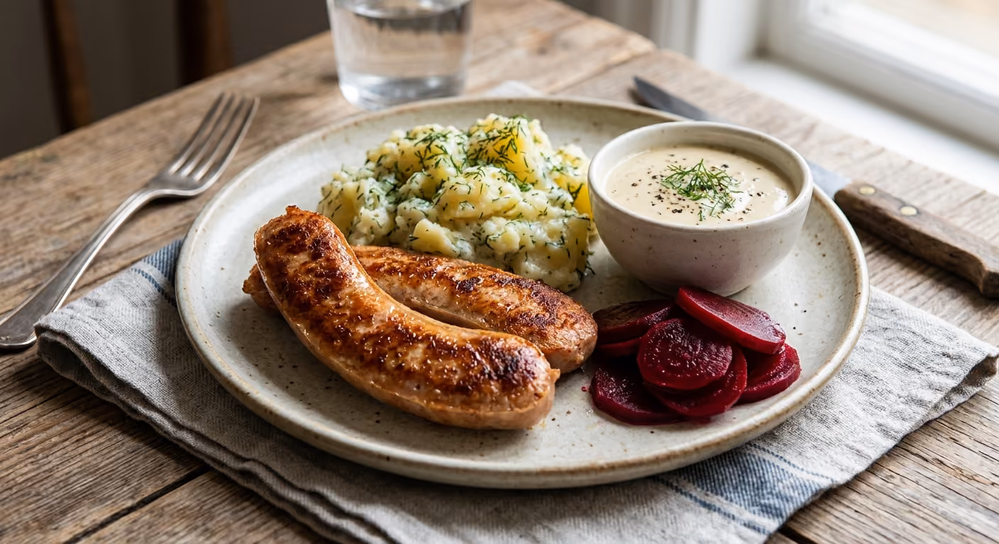 Isterband med dillstuvad potatis, senapssås och rödbetor