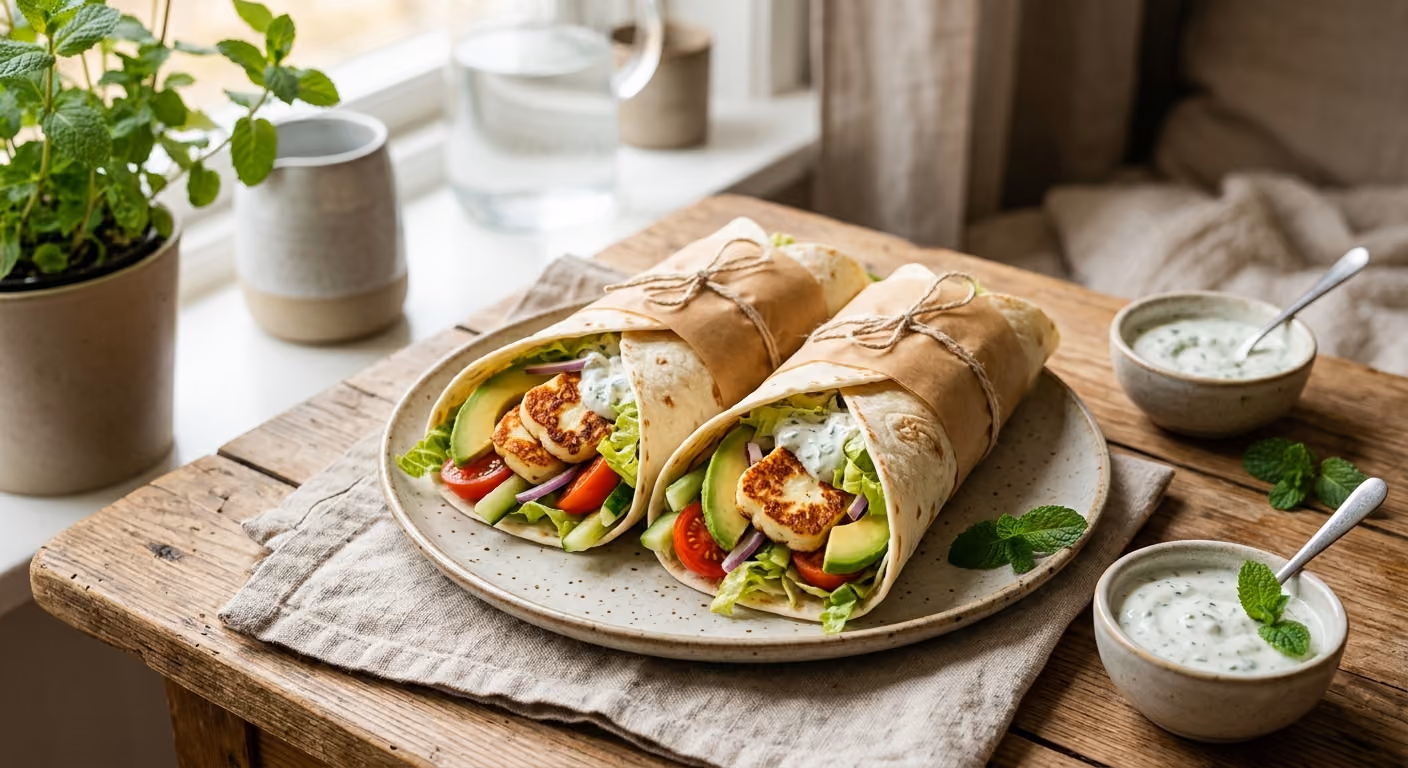 Vegetarisk wrap med halloumi och avokado